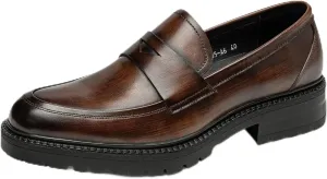 Loafers for Men - Platform Penny Loafers in Genuine Leather | Thick Sole Dress Shoes with Coin Slot Detail