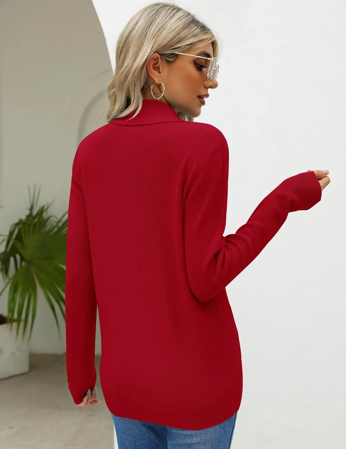 LOMON Womens Fall Sweaters 2024 Knitted V-Neck Collared Business Button Pullover Long Sleeve Winter Dressy Casual Jumper