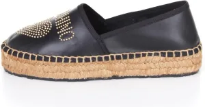 Love Moschino Women's Black Leather Platform Heart Espadrilles Shoes (Numeric_9)