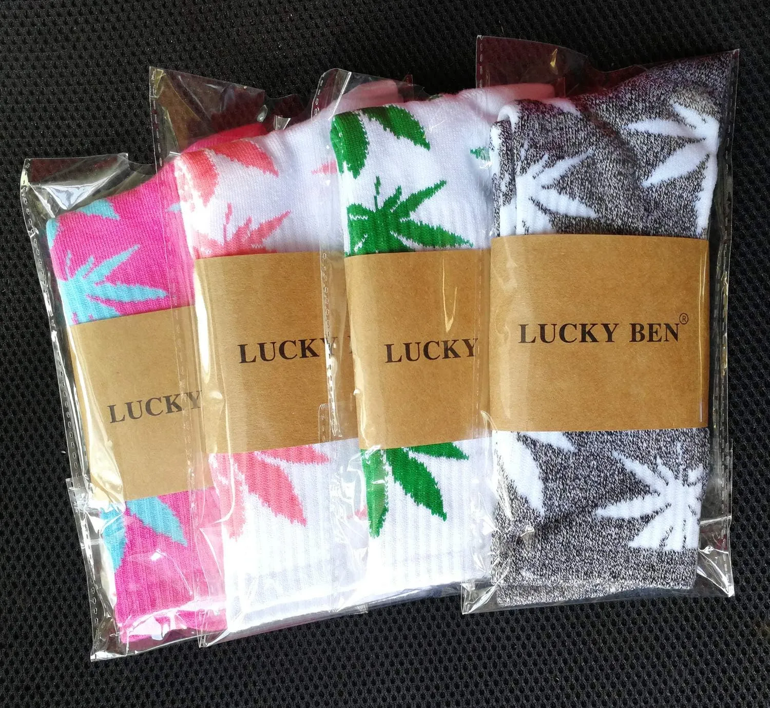 lucky ben 4pair-pack Marijuana Weed Leaf Printed Cotton High Socks, Mix Colors, fit for shoe size 7-11