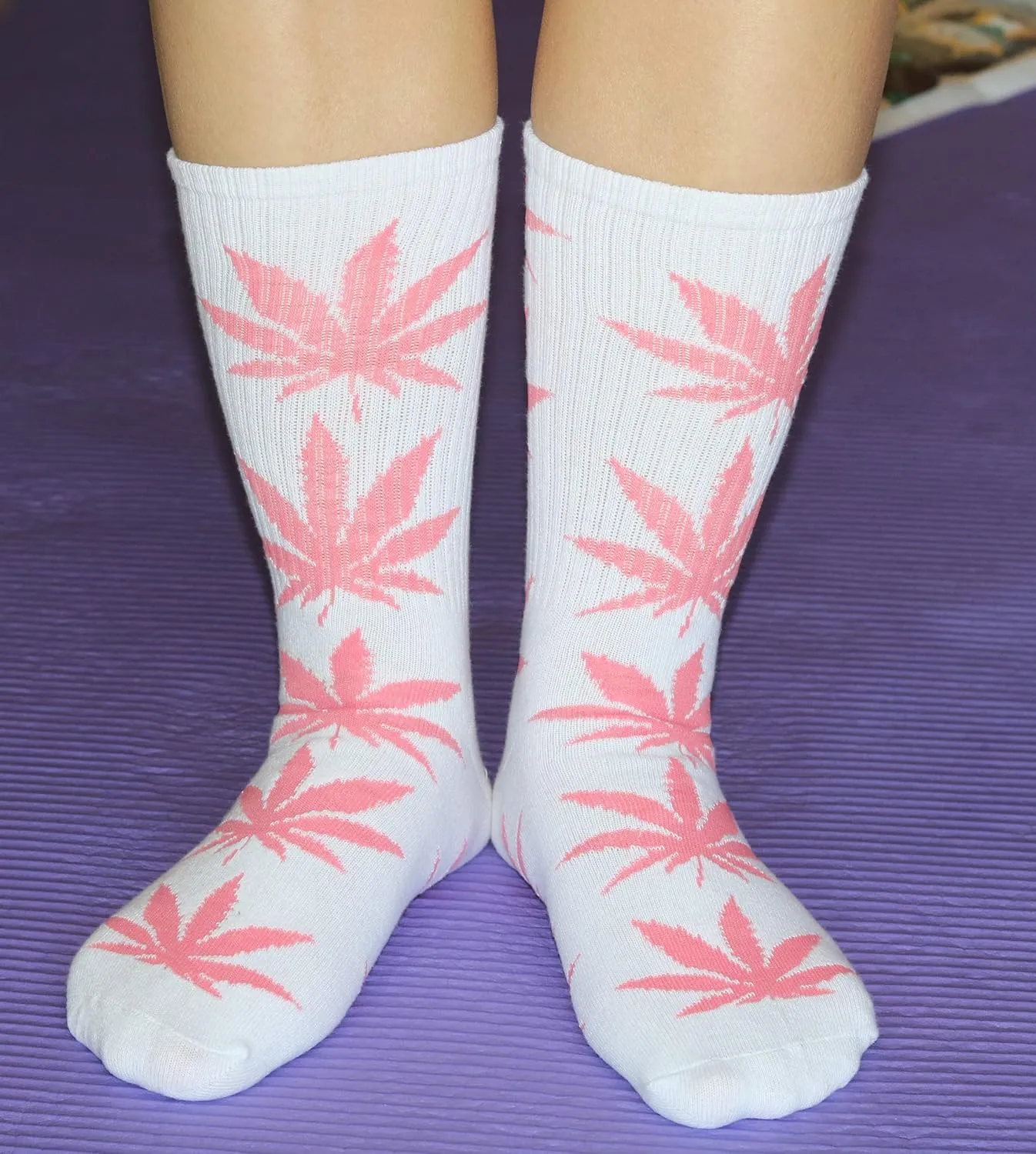 lucky ben 4pair-pack Marijuana Weed Leaf Printed Cotton High Socks, Mix Colors, fit for shoe size 7-11