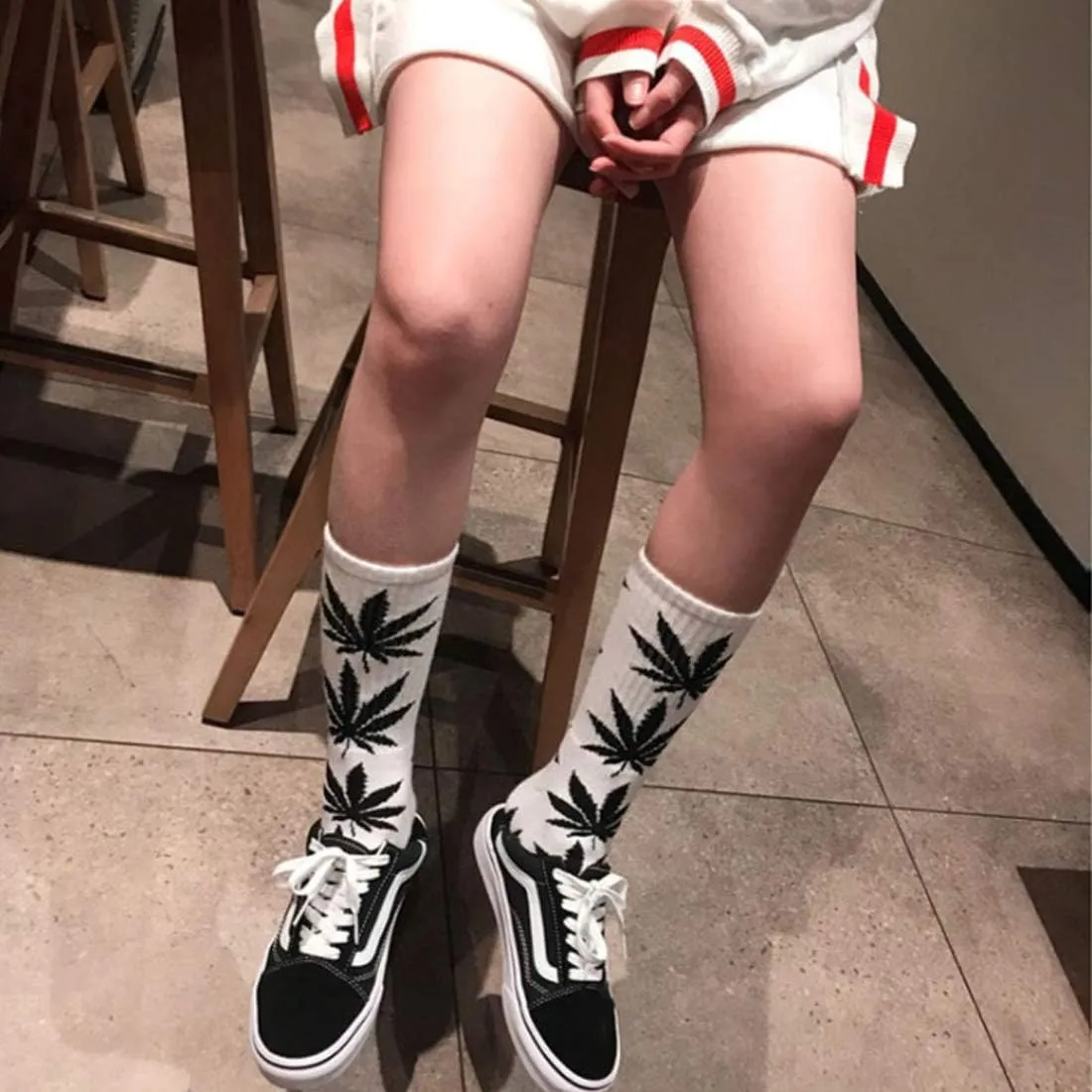 lucky ben 4pair-pack Marijuana Weed Leaf Printed Cotton High Socks, Mix Colors, fit for shoe size 7-11