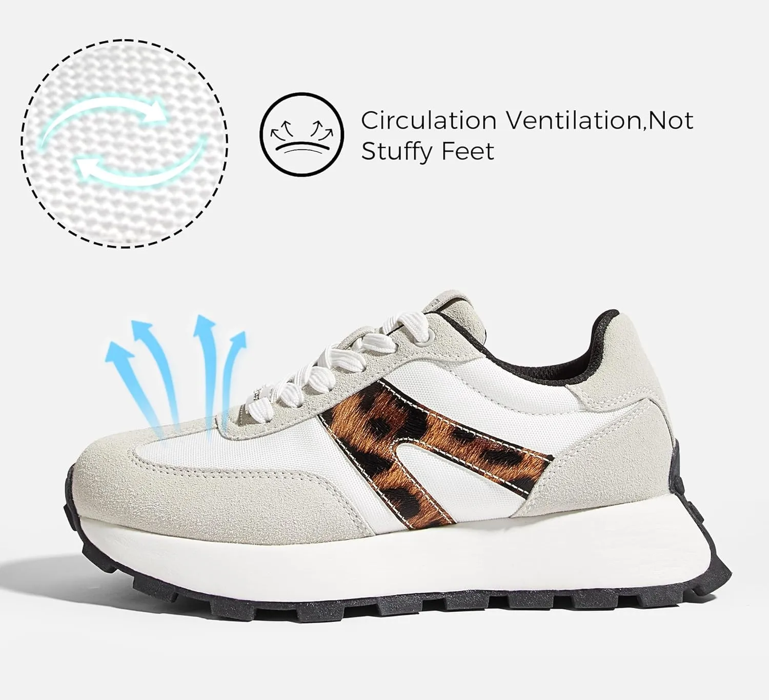 LUCKY STEP Women's Platform Fashion Sneakers Retro Classic Trainers Casual Lace-up Stylish Tennis Running Walking Shoes