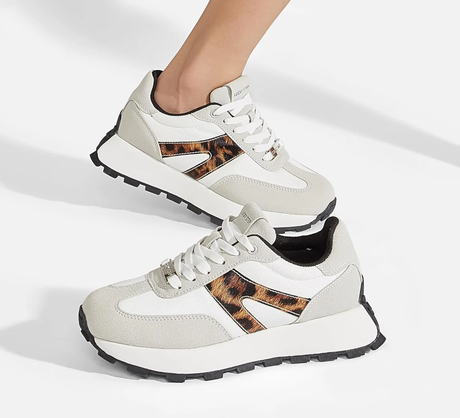 LUCKY STEP Women's Platform Fashion Sneakers Retro Classic Trainers Casual Lace-up Stylish Tennis Running Walking Shoes