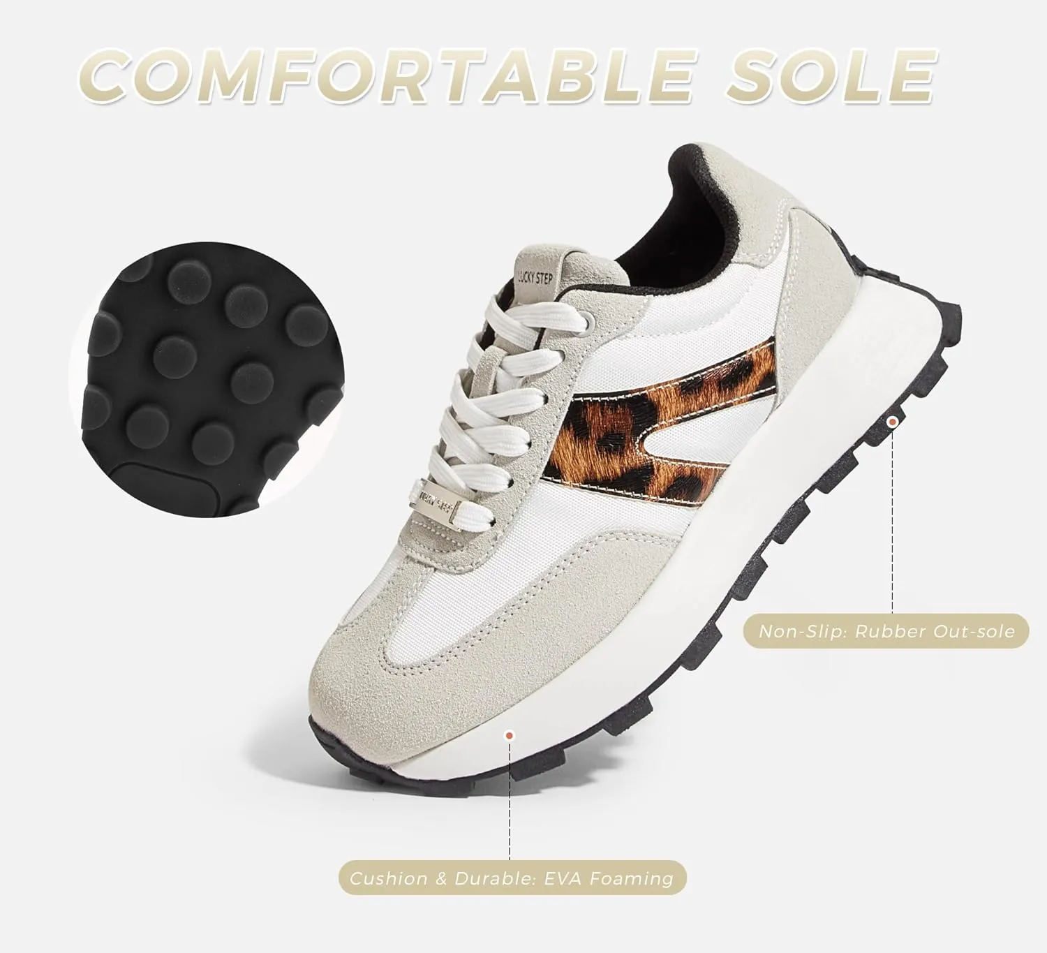 LUCKY STEP Women's Platform Fashion Sneakers Retro Classic Trainers Casual Lace-up Stylish Tennis Running Walking Shoes