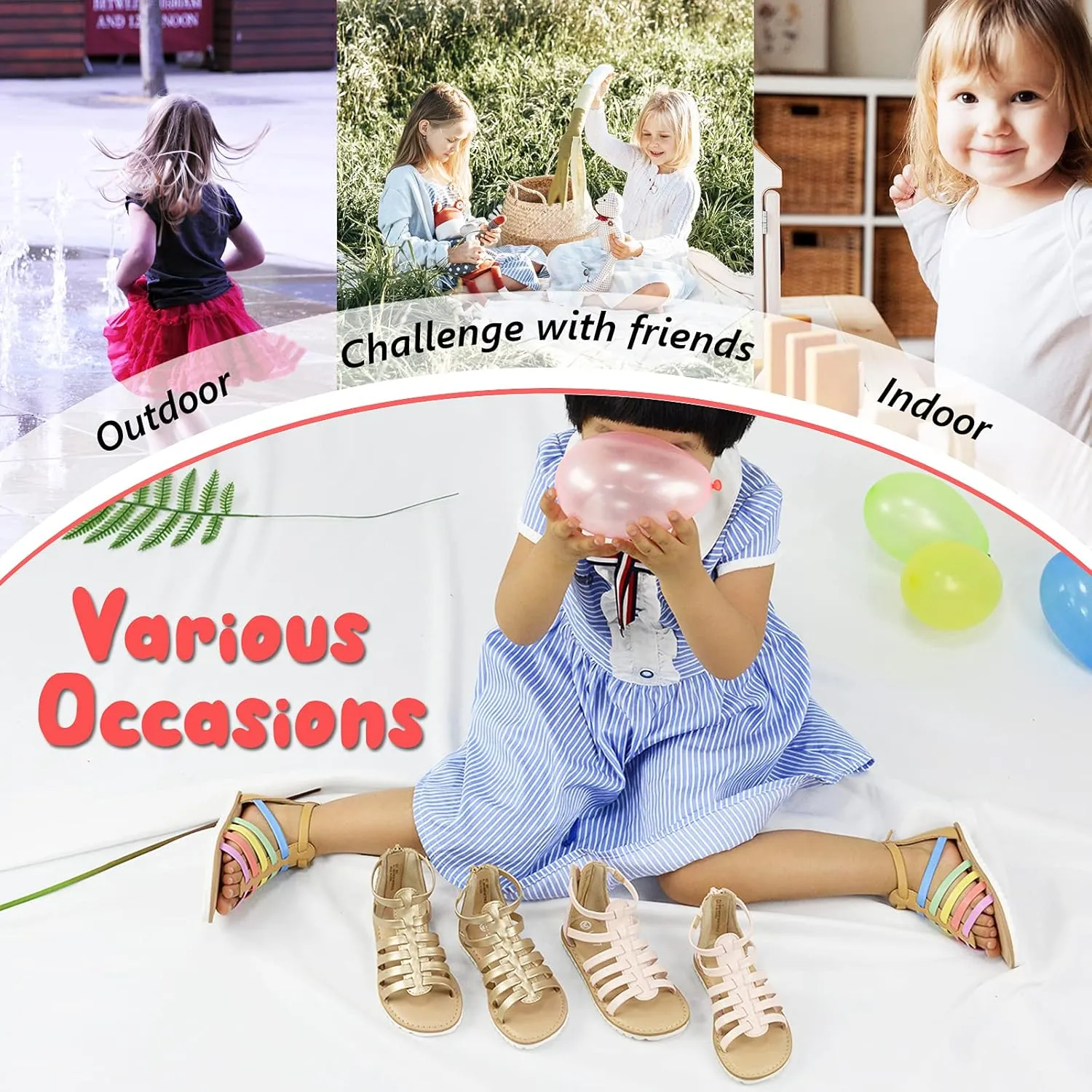 Lulex Girls Gladiator Sandals for Toddler/Little Kids Adjustable Cute Summer Flat Strappy Sandals with Zipper for 1-5 Years Old