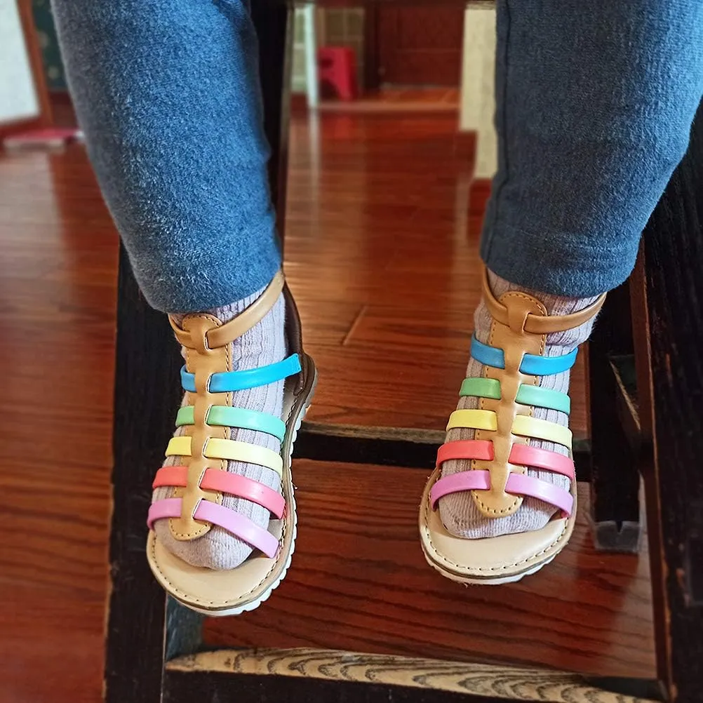 Lulex Girls Gladiator Sandals for Toddler/Little Kids Adjustable Cute Summer Flat Strappy Sandals with Zipper for 1-5 Years Old
