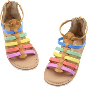 Lulex Girls Gladiator Sandals for Toddler/Little Kids Adjustable Cute Summer Flat Strappy Sandals with Zipper for 1-5 Years Old