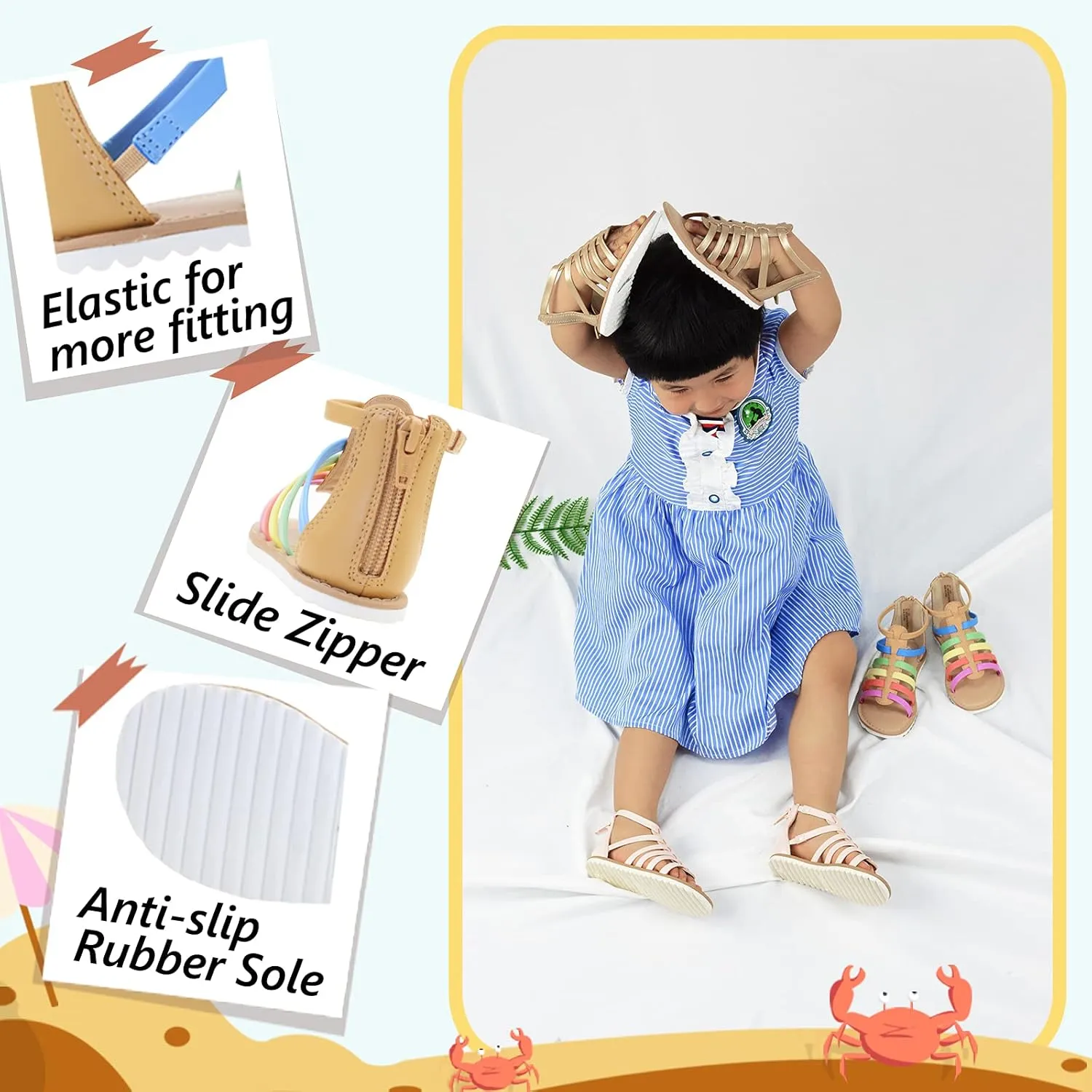 Lulex Girls Gladiator Sandals for Toddler/Little Kids Adjustable Cute Summer Flat Strappy Sandals with Zipper for 1-5 Years Old