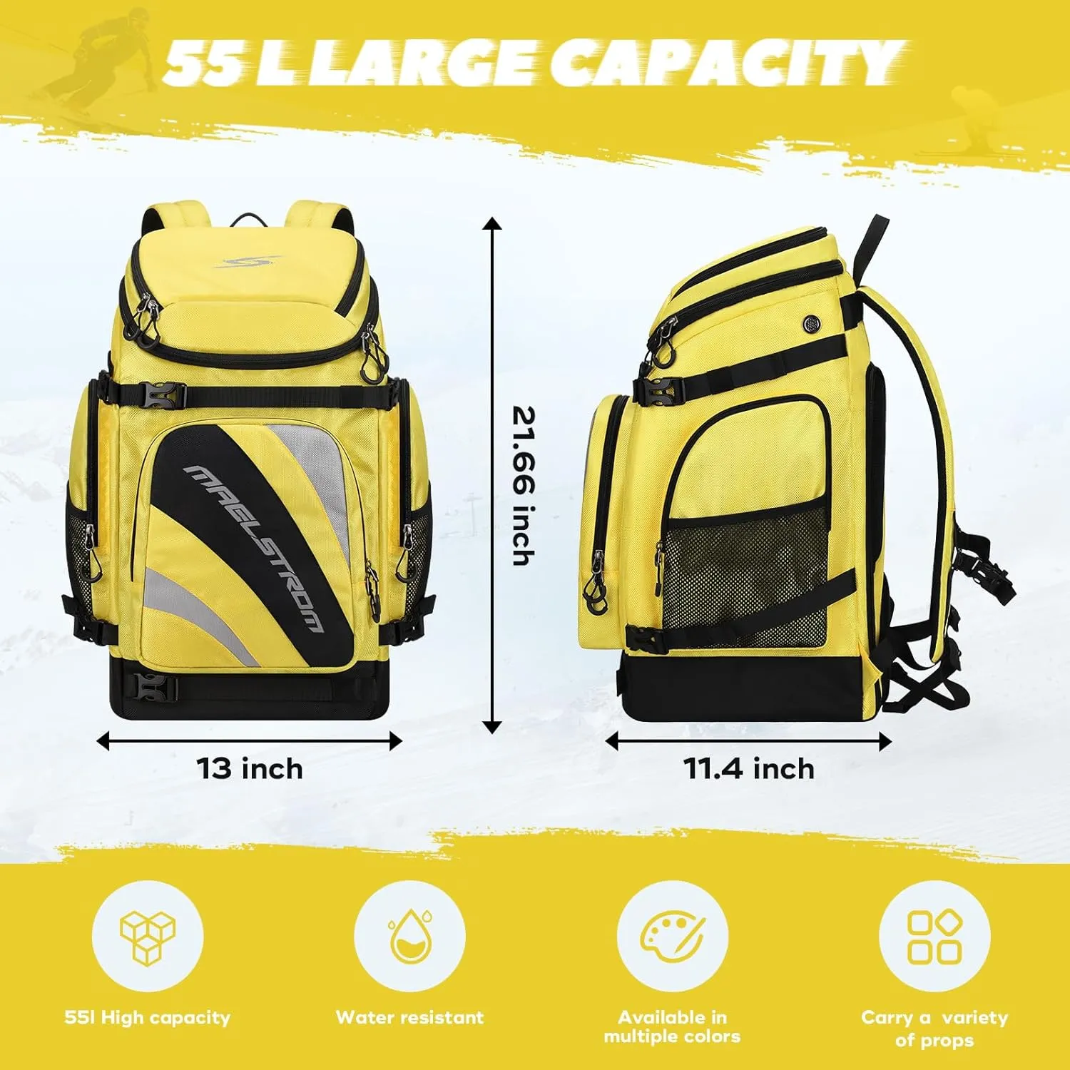 Maelstrom Ski Boot Bag,55L Large Ski Boots Travel Backpack for Men Women,Waterproof Snowboard Boot Bag for Skis Accessories