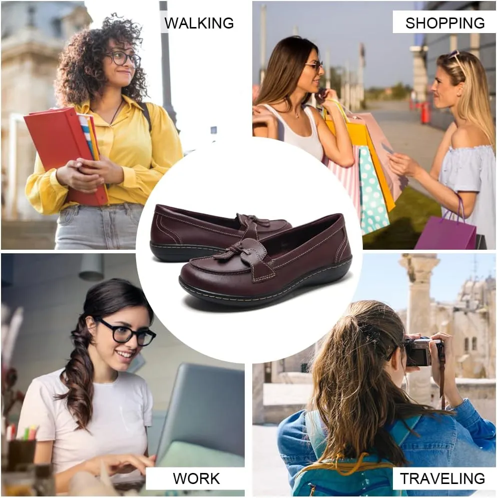 Maichal Loafers for Women Slip On Comfort Leather Tassel Dress Shoes