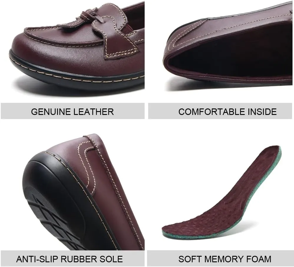 Maichal Loafers for Women Slip On Comfort Leather Tassel Dress Shoes