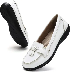 Maichal Loafers for Women Slip On Comfort Leather Tassel Dress Shoes