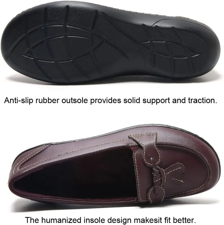 Maichal Loafers for Women Slip On Comfort Leather Tassel Dress Shoes
