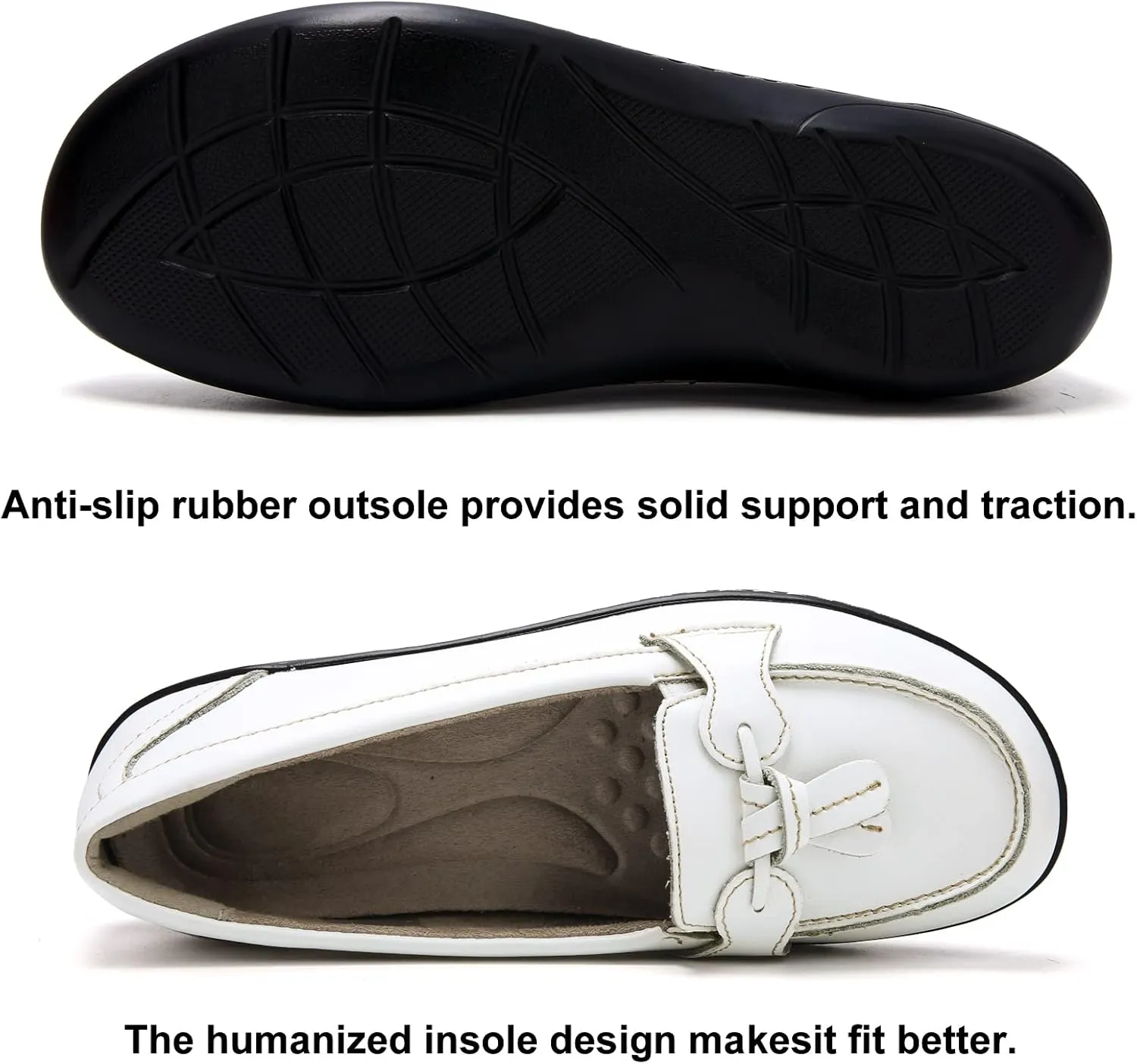 Maichal Loafers for Women Slip On Comfort Leather Tassel Dress Shoes