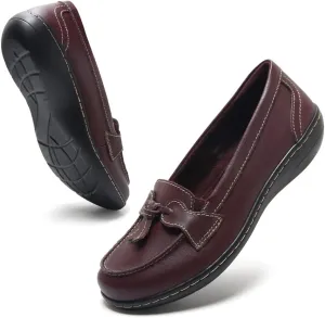 Maichal Loafers for Women Slip On Comfort Leather Tassel Dress Shoes