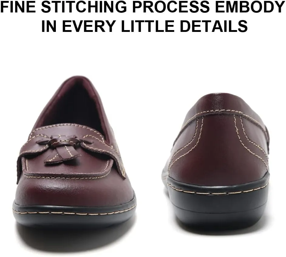 Maichal Loafers for Women Slip On Comfort Leather Tassel Dress Shoes