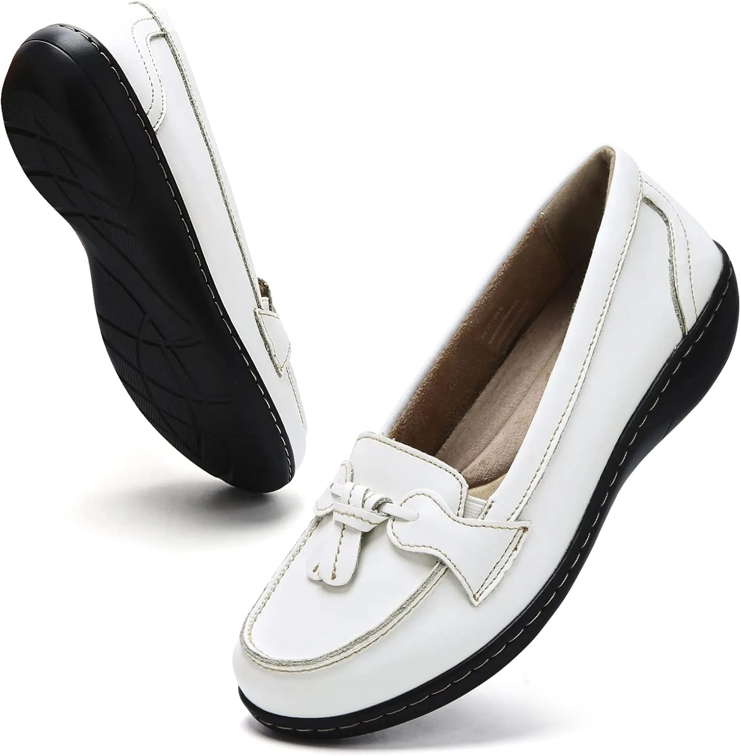Maichal Loafers for Women Slip On Comfort Leather Tassel Dress Shoes