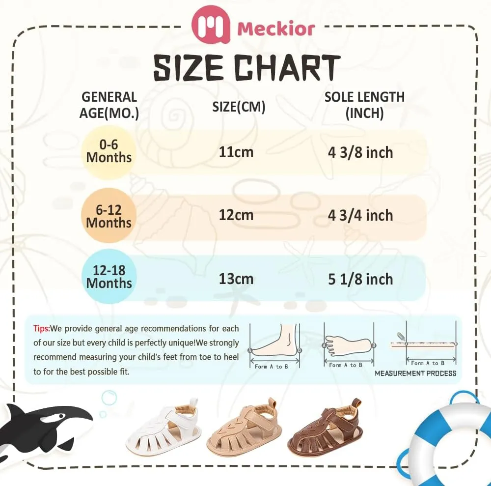 Meckior Baby Infant Boy Girl Sandals Newborn Non-Slip Soft Rubber Sole Sandals for Baby Boys Open-Toe Outdoor Casual Summer First Walkers Shoes