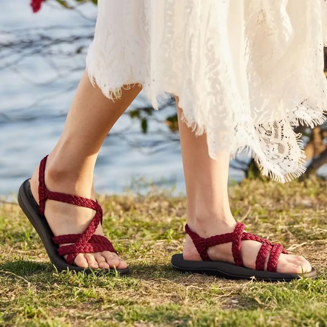 MEGNYA Women's Comfortable Walking Sandals with Arch Support, Athletic Hiking Sandals with Handmade Straps, Outdoor Soft Water Sandals for Beach Poolside Travel Camping