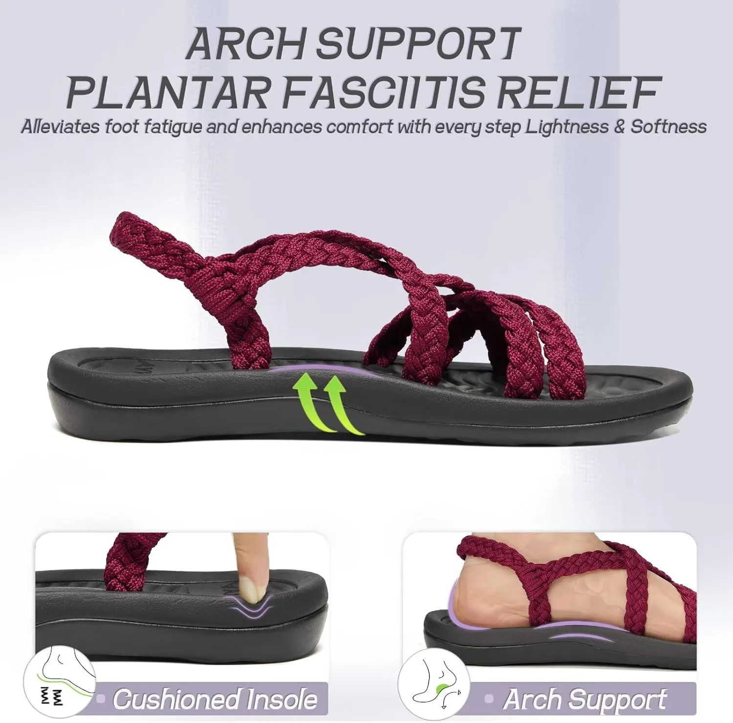 MEGNYA Women's Comfortable Walking Sandals with Arch Support, Athletic Hiking Sandals with Handmade Straps, Outdoor Soft Water Sandals for Beach Poolside Travel Camping