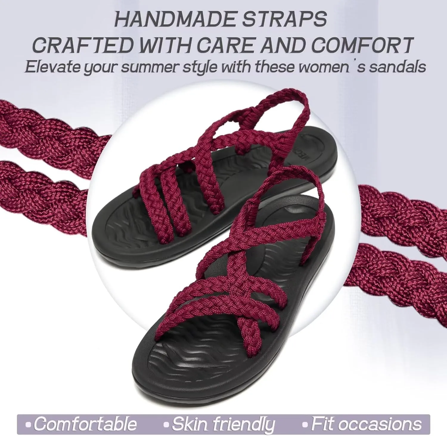 MEGNYA Women's Comfortable Walking Sandals with Arch Support, Athletic Hiking Sandals with Handmade Straps, Outdoor Soft Water Sandals for Beach Poolside Travel Camping