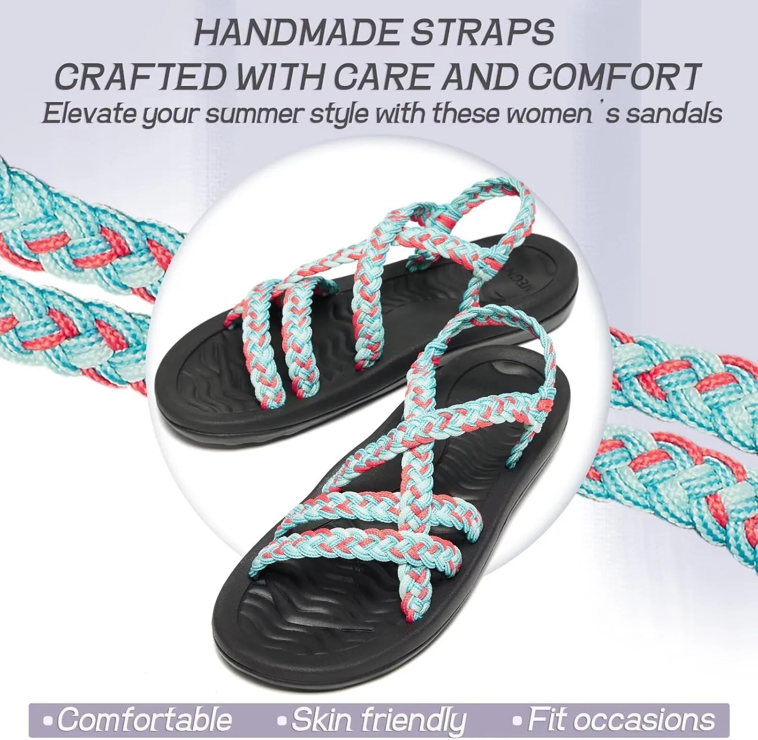 MEGNYA Women's Comfortable Walking Sandals with Arch Support, Athletic Hiking Sandals with Handmade Straps, Outdoor Soft Water Sandals for Beach Poolside Travel Camping