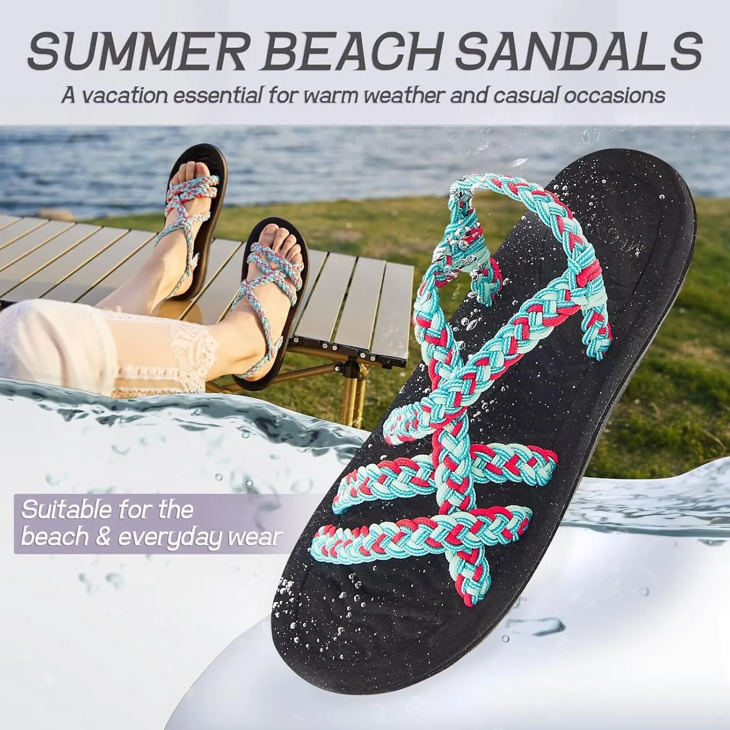 MEGNYA Women's Comfortable Walking Sandals with Arch Support, Athletic Hiking Sandals with Handmade Straps, Outdoor Soft Water Sandals for Beach Poolside Travel Camping