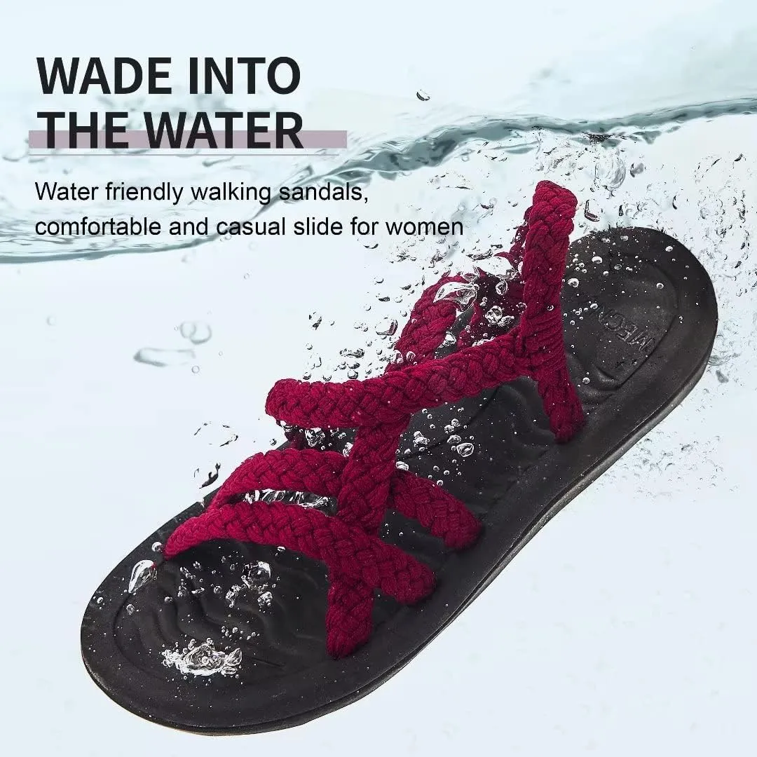 MEGNYA Women's Comfortable Walking Sandals with Arch Support, Athletic Hiking Sandals with Handmade Straps, Outdoor Soft Water Sandals for Beach Poolside Travel Camping