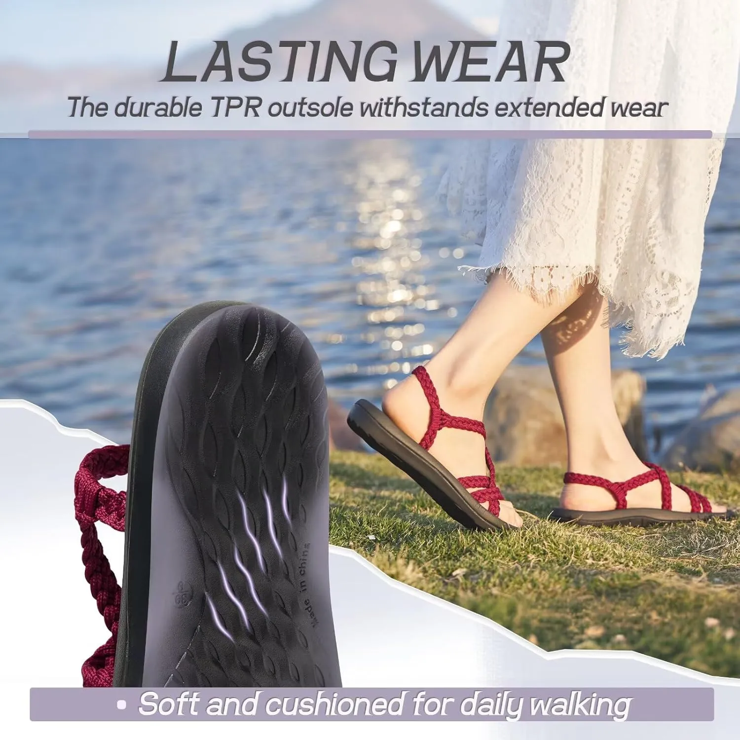 MEGNYA Women's Comfortable Walking Sandals with Arch Support, Athletic Hiking Sandals with Handmade Straps, Outdoor Soft Water Sandals for Beach Poolside Travel Camping