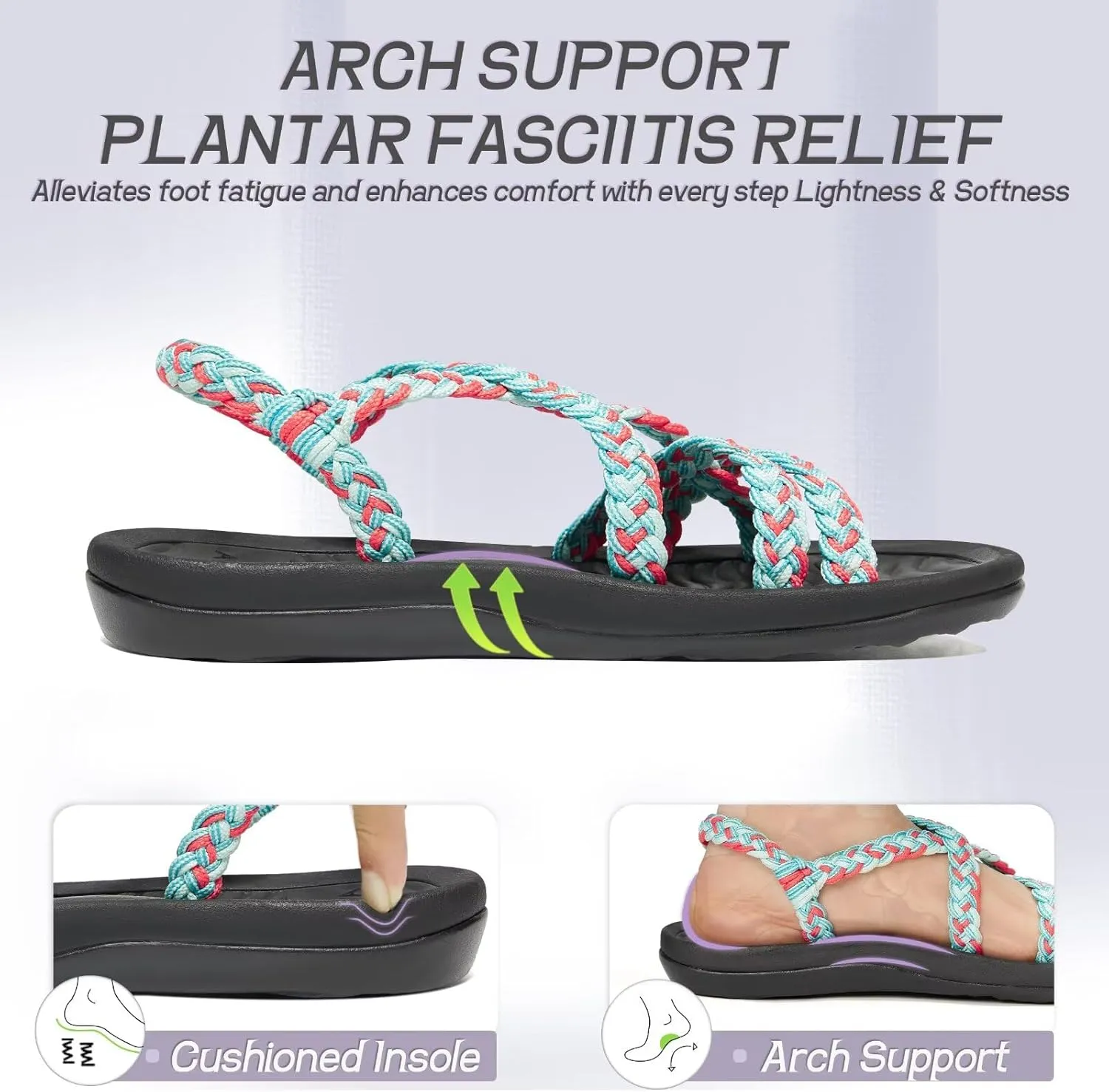MEGNYA Women's Comfortable Walking Sandals with Arch Support, Athletic Hiking Sandals with Handmade Straps, Outdoor Soft Water Sandals for Beach Poolside Travel Camping