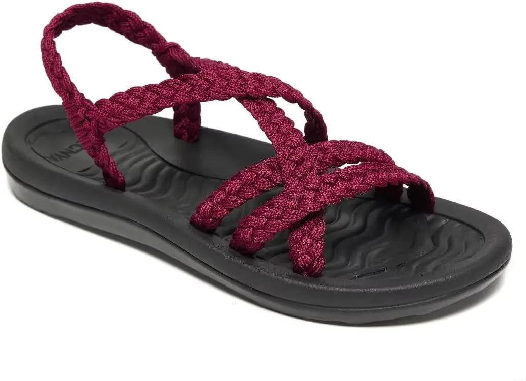 MEGNYA Women's Comfortable Walking Sandals with Arch Support, Athletic Hiking Sandals with Handmade Straps, Outdoor Soft Water Sandals for Beach Poolside Travel Camping