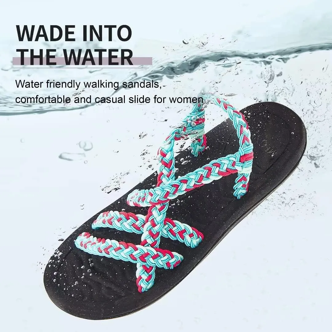 MEGNYA Women's Comfortable Walking Sandals with Arch Support, Athletic Hiking Sandals with Handmade Straps, Outdoor Soft Water Sandals for Beach Poolside Travel Camping