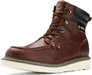 Men 6 Inch Waterproof Soft Toe Work Boots - Moc Toe,Construction Industrial Safety Leather Work Shoes,Oil/Slip Resistant Comfortable Wedge Outsole,EH Rated,Goodyear Welt,Lace Up,Heavy Duty