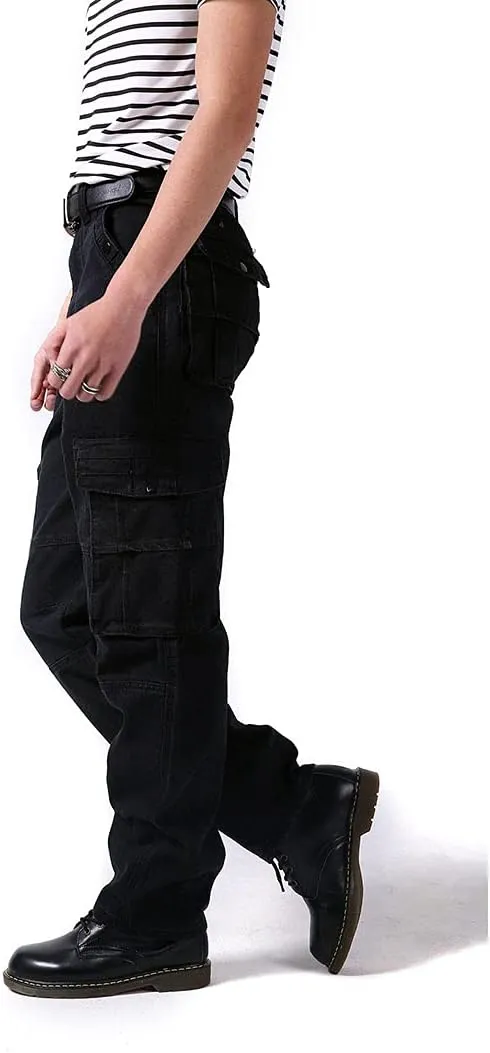 Men Baggy Jeans with Multi-Pocket Cargo Casual Loose Hip Hop Oversized Skateboard Demin Pants Blue Black