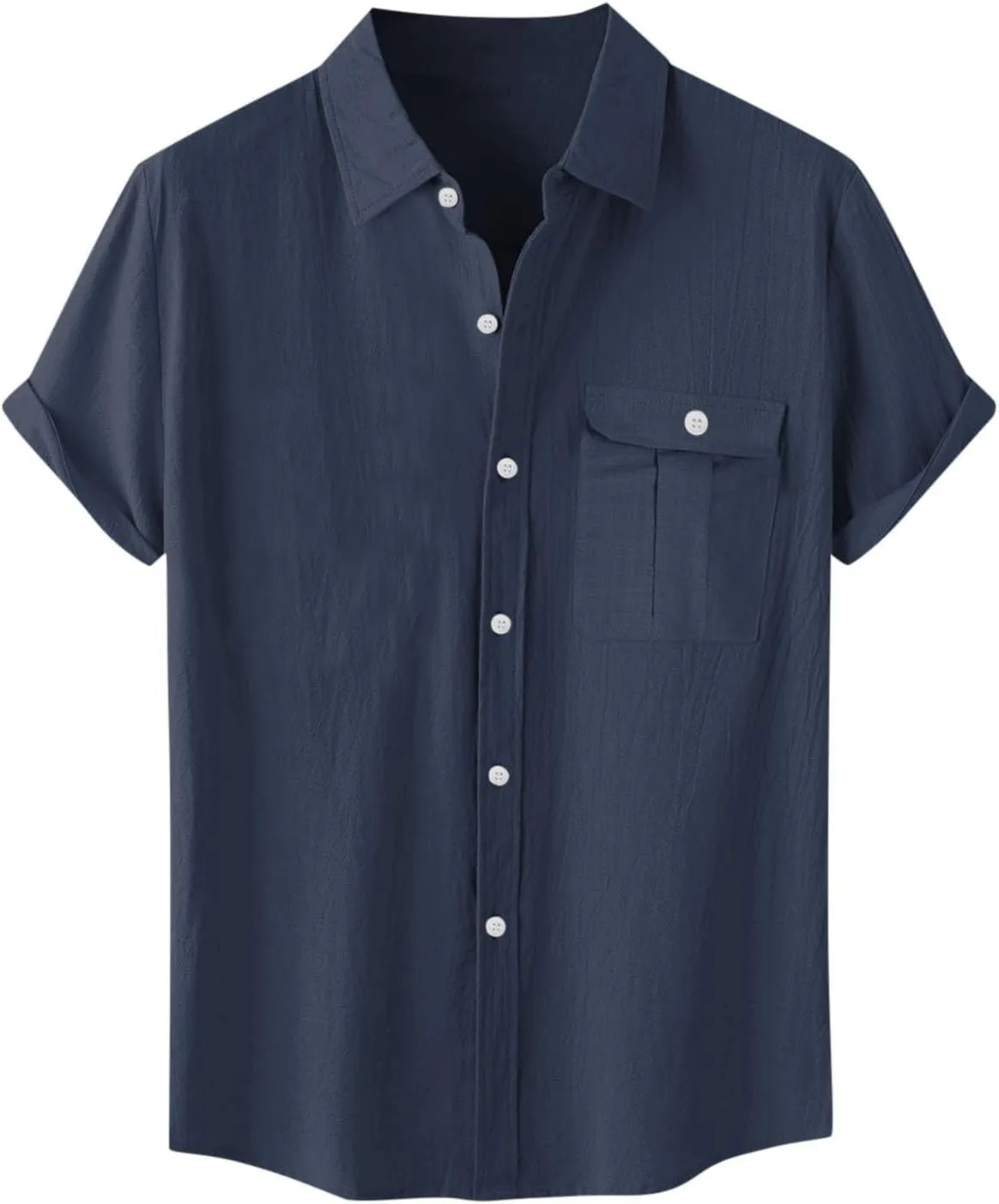 Men Cotton Linen Guayabera Shirts Casual Short Sleeve Button Down Work Shirt Solid Color Business Office Dress Tops