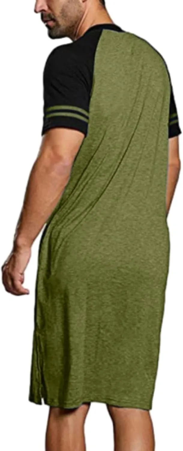 Men Henley Night Shirt for Sleeping Short Sleeve Pajamas Comfy Big and Tall Nightgown Loose Pullover Kaftan Sleepwear