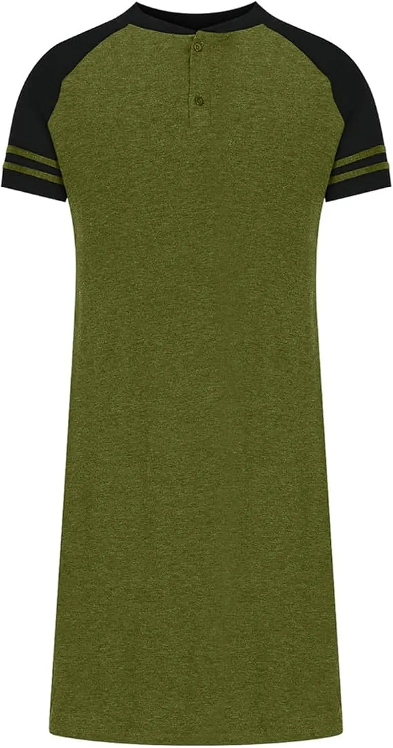Men Henley Night Shirt for Sleeping Short Sleeve Pajamas Comfy Big and Tall Nightgown Loose Pullover Kaftan Sleepwear
