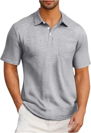 Men's Athletic Cotton Tops Short Sleeve Button Golf Polo Shirts Casual Moisture Wicking Collared T Shirts with Pocket
