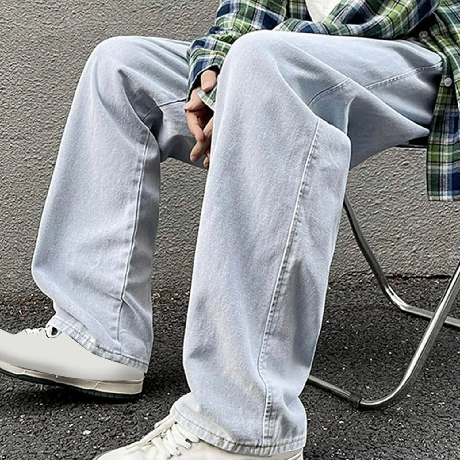 Mens Baggy Jeans Drawstring Vintage Y2k Skater Pants Casual Loose Fit Skateboard Denim Pants Baggy Streetwear Clothes