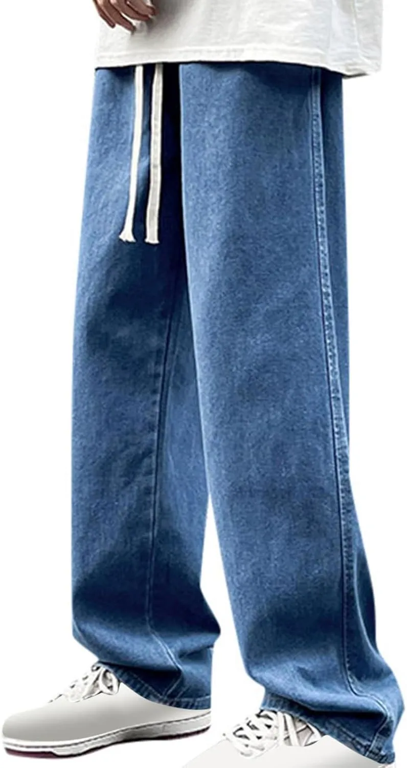 Mens Baggy Jeans Drawstring Vintage Y2k Skater Pants Casual Loose Fit Skateboard Denim Pants Baggy Streetwear Clothes
