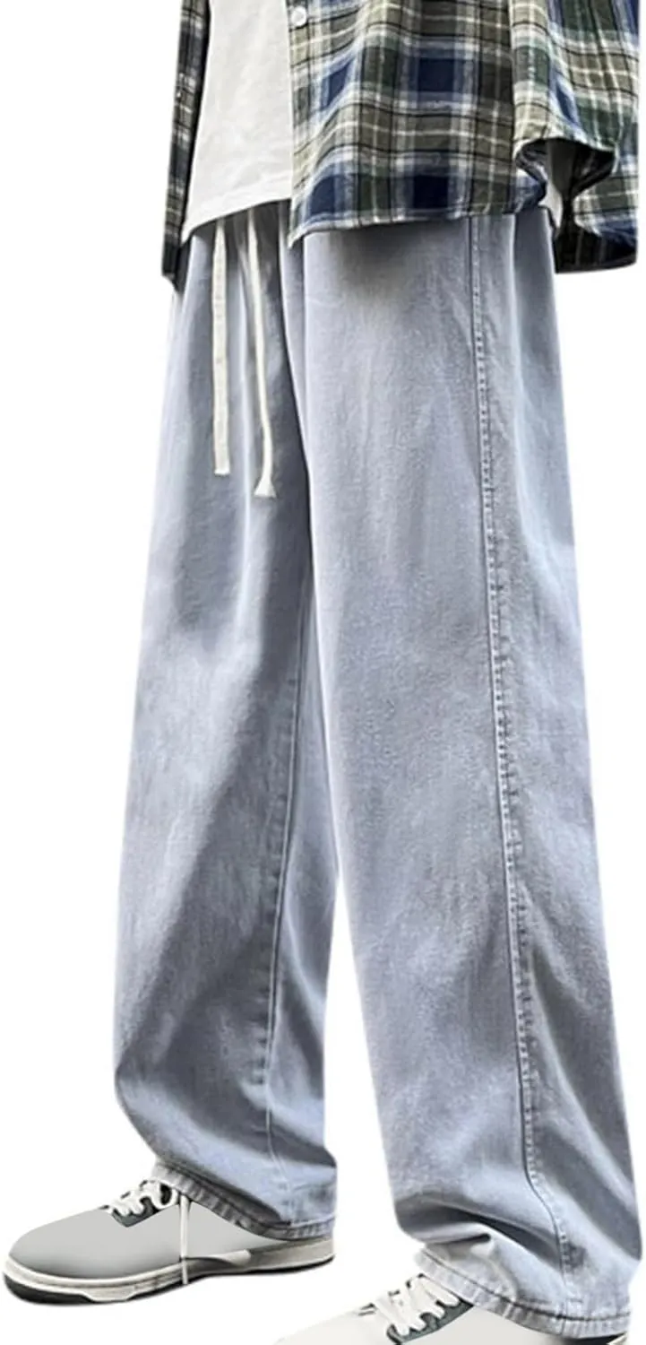 Mens Baggy Jeans Drawstring Vintage Y2k Skater Pants Casual Loose Fit Skateboard Denim Pants Baggy Streetwear Clothes