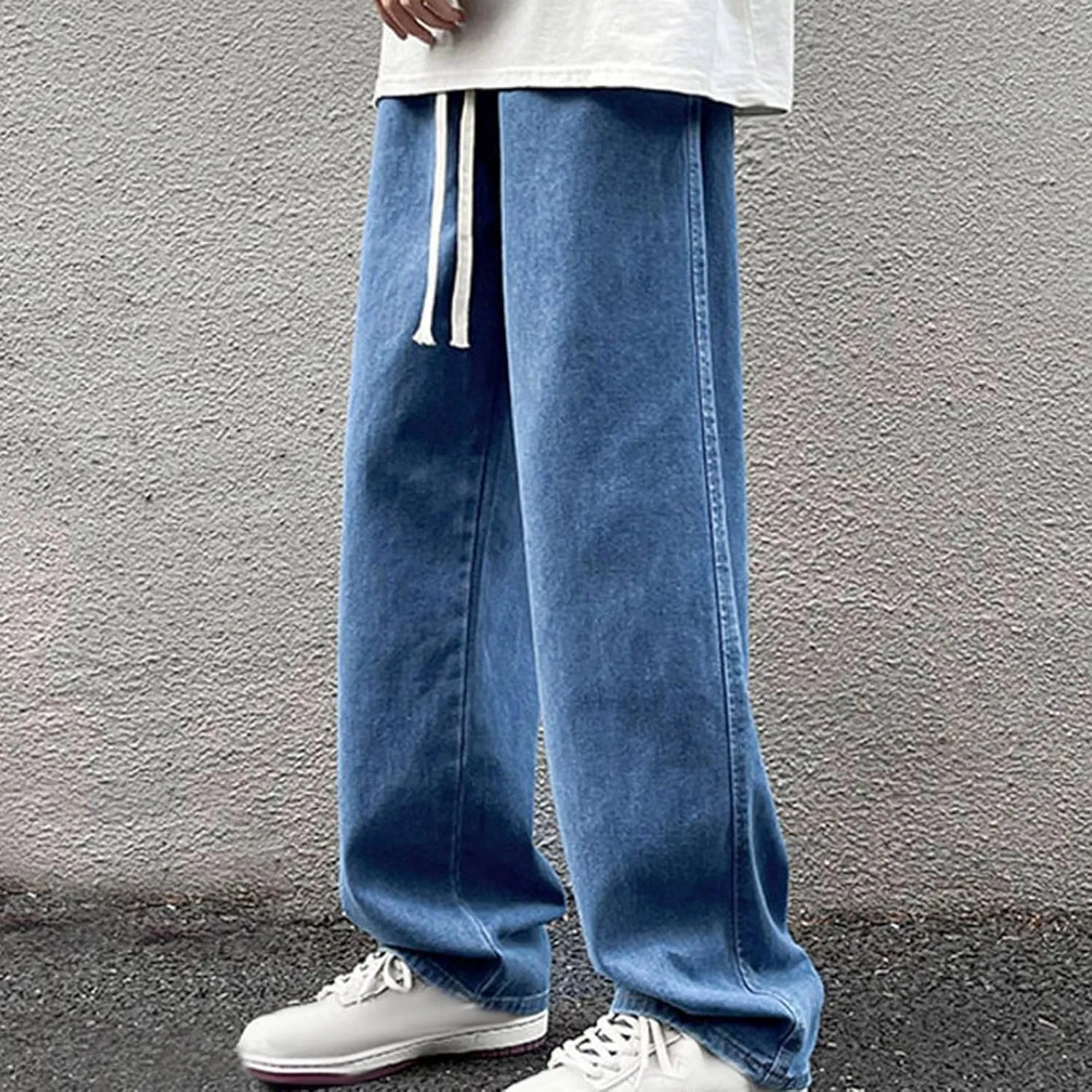 Mens Baggy Jeans Drawstring Vintage Y2k Skater Pants Casual Loose Fit Skateboard Denim Pants Baggy Streetwear Clothes