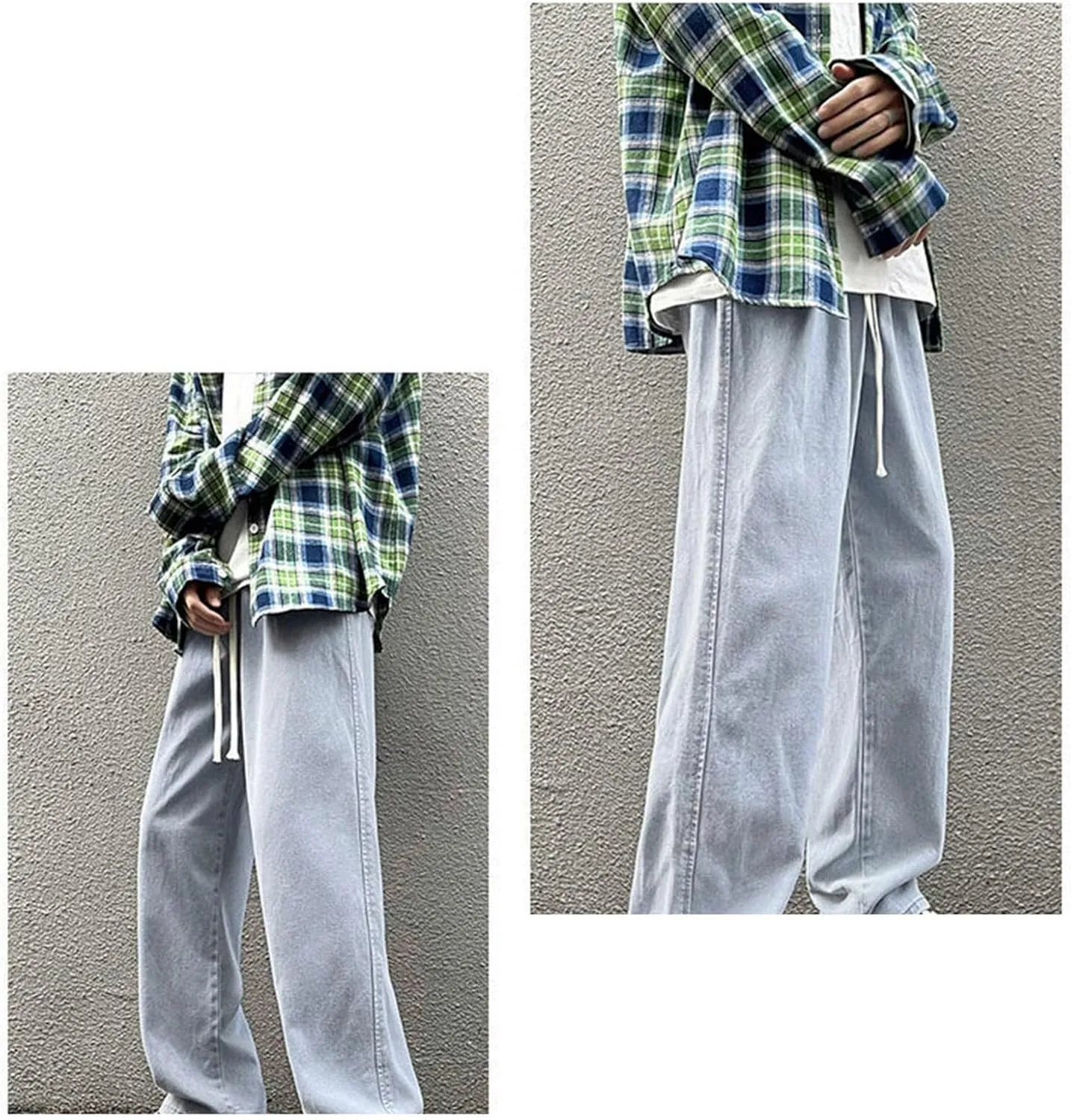 Mens Baggy Jeans Drawstring Vintage Y2k Skater Pants Casual Loose Fit Skateboard Denim Pants Baggy Streetwear Clothes
