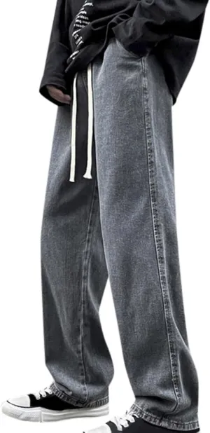 Mens Baggy Jeans Drawstring Vintage Y2k Skater Pants Casual Loose Fit Skateboard Denim Pants Baggy Streetwear Clothes