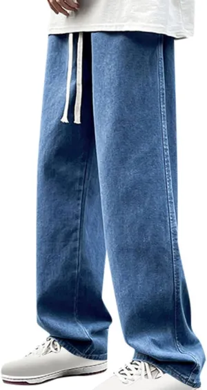 Mens Baggy Jeans Drawstring Vintage Y2k Skater Pants Casual Loose Fit Skateboard Denim Pants Baggy Streetwear Clothes