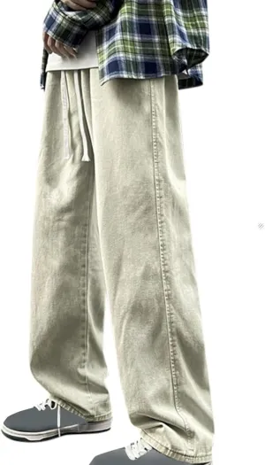 Mens Baggy Jeans Drawstring Vintage Y2k Skater Pants Casual Loose Fit Skateboard Denim Pants Baggy Streetwear Clothes