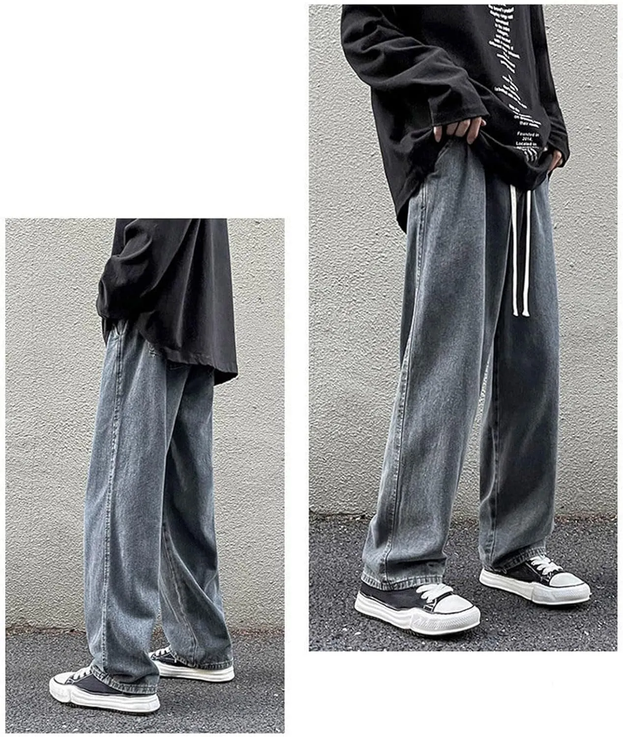 Mens Baggy Jeans Drawstring Vintage Y2k Skater Pants Casual Loose Fit Skateboard Denim Pants Baggy Streetwear Clothes