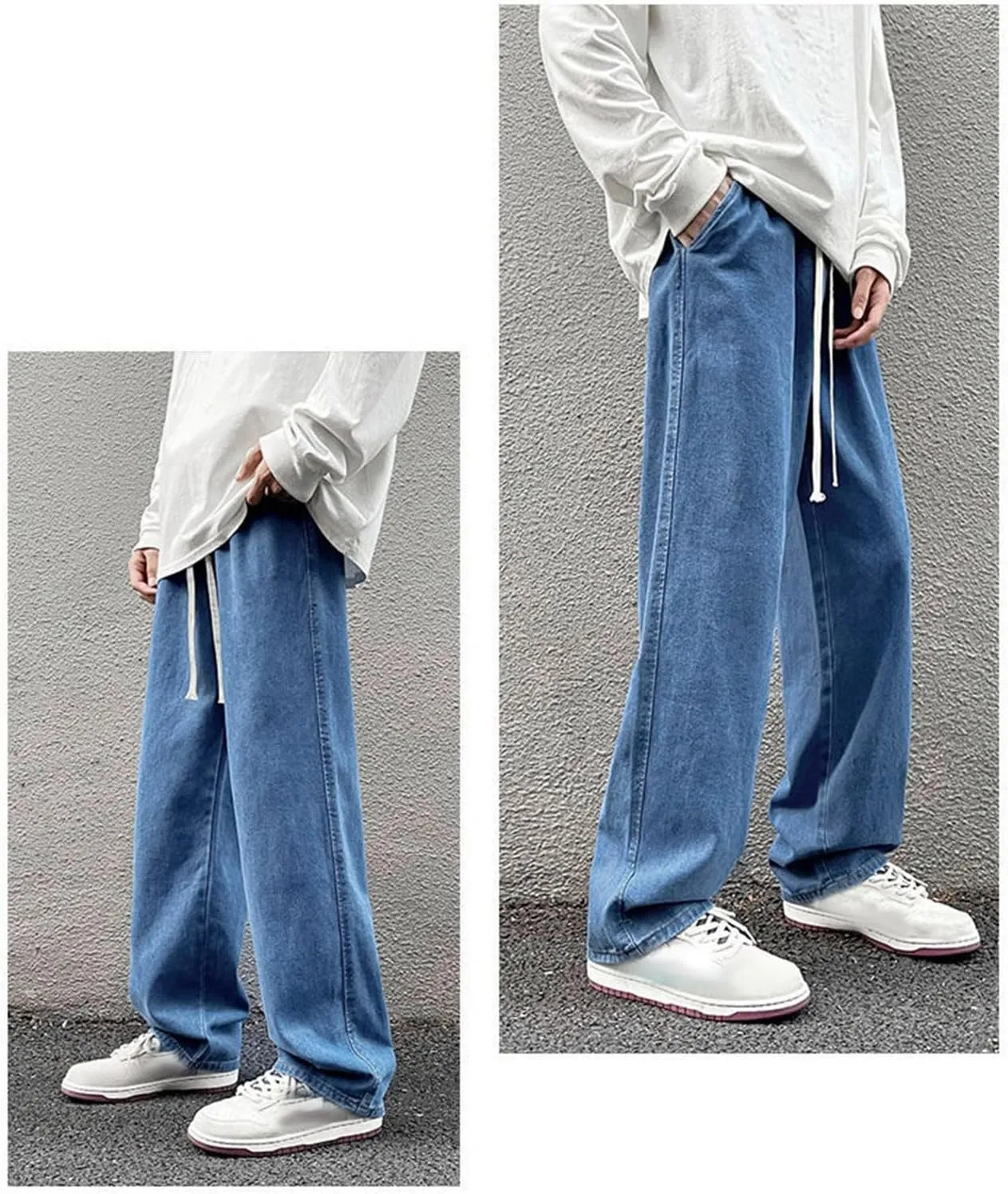 Mens Baggy Jeans Drawstring Vintage Y2k Skater Pants Casual Loose Fit Skateboard Denim Pants Baggy Streetwear Clothes