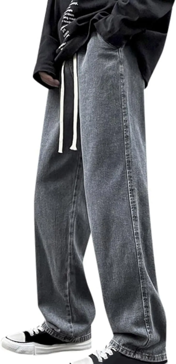 Mens Baggy Jeans Drawstring Vintage Y2k Skater Pants Casual Loose Fit Skateboard Denim Pants Baggy Streetwear Clothes